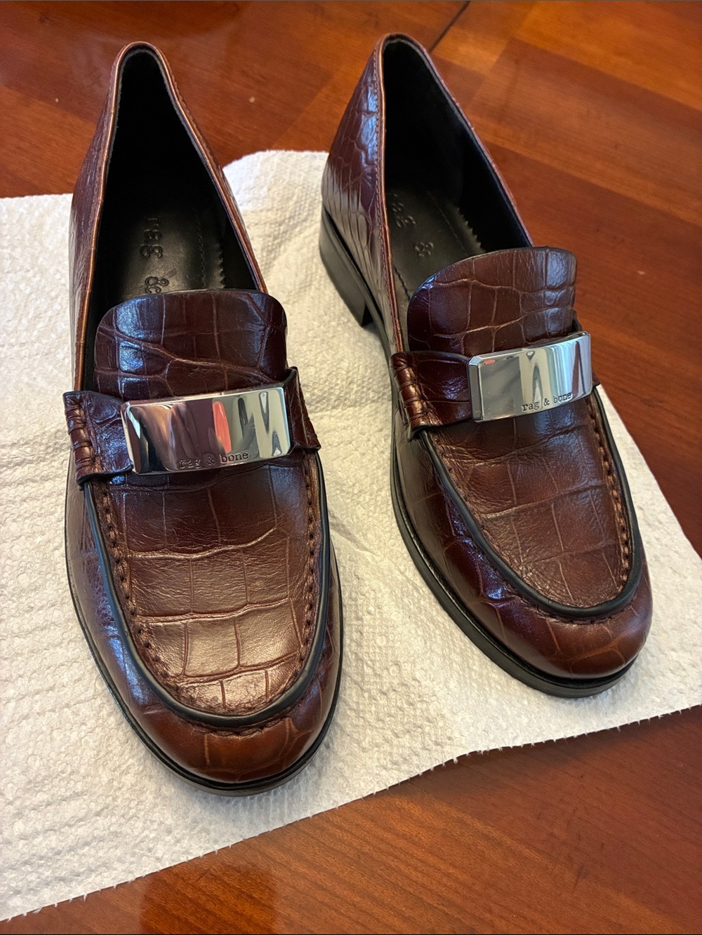 RAG & BONE. GORGEOUS Brown Croc-Embossed Leather Loafers. Size 38. SOFT. NWOT - Picture 16 of 16